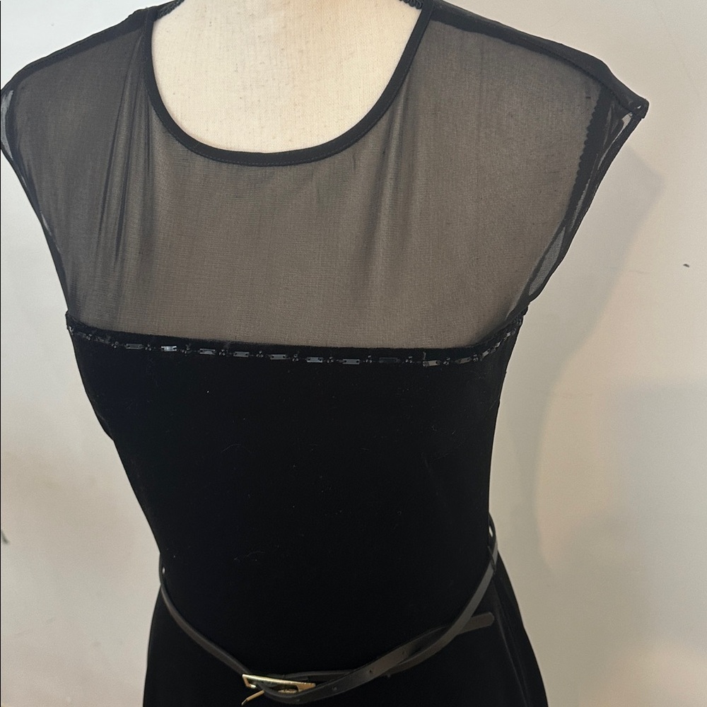 Jessica Velvet Little Black Midi Dress with Sheer Detail Beading Size 6 Belt - Picture 4 of 9